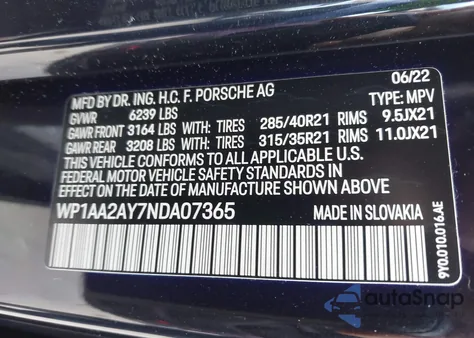 2022 Porsche Cayenne Platinum Edition from USA, damaged, VIN WP1AA2AY7NDA07365